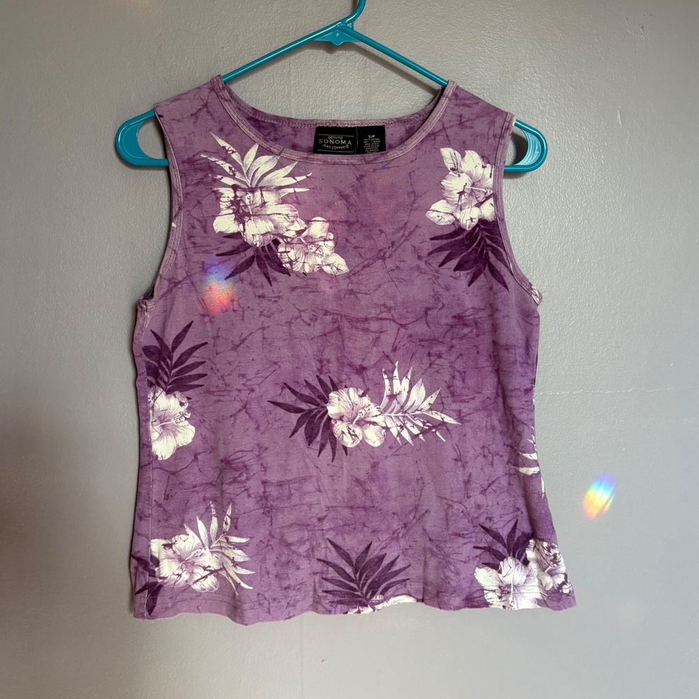 Y2K Sonoma Purple Tie Dye Floral Tank Top Vintage Hibiscus Summer 90s Small